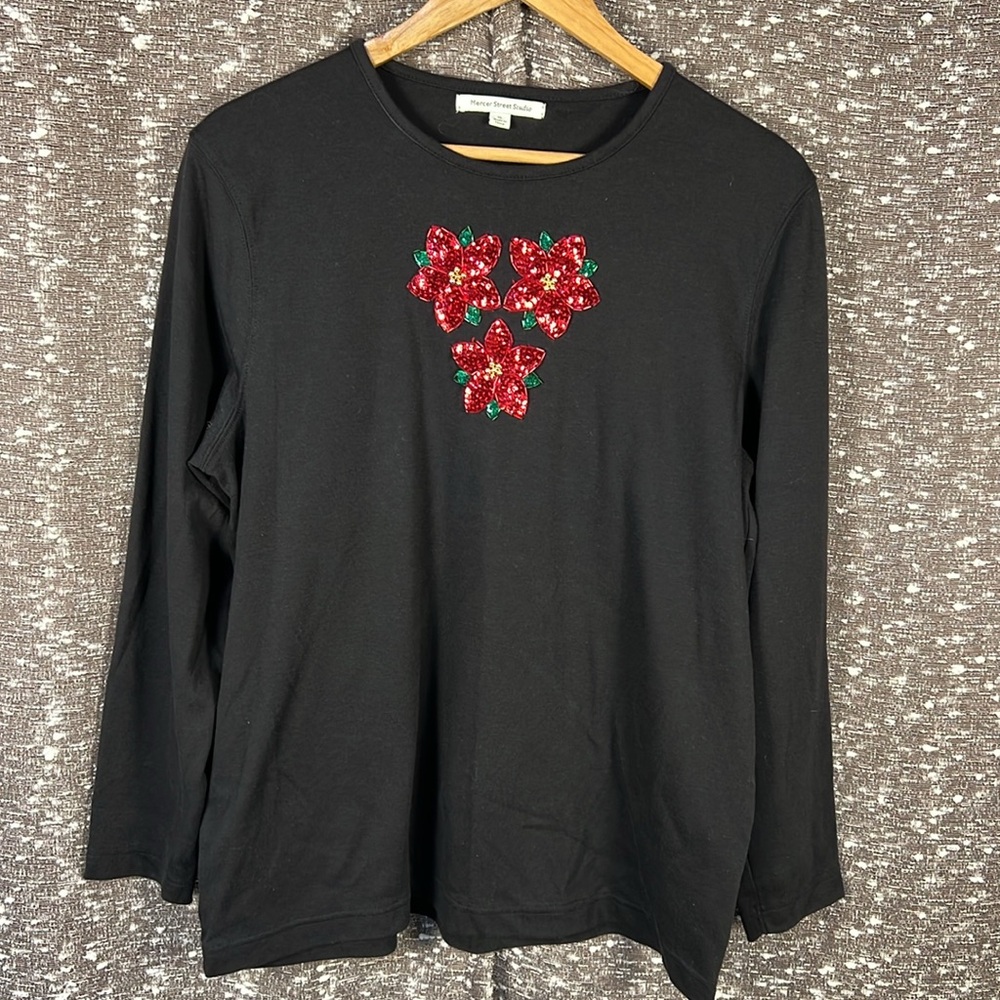 Mercer Street Studio‎ Poinsettia Embroidered Long Sleeve Shirt